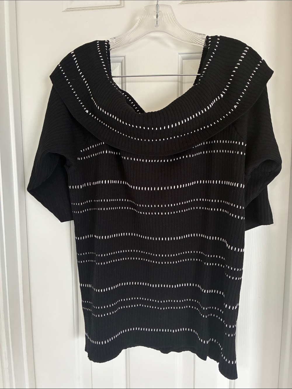 Lane Bryant Black Knit Top with White Eyelet Stripe
